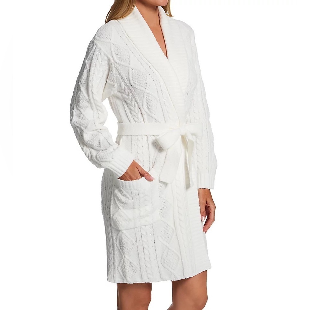 ๐ PJ Salvage White Chenille Cable Knit Sweater Short Robe - Picture 3 of 14